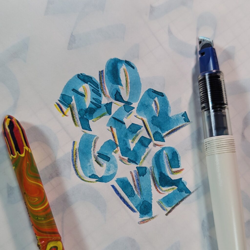 Lettering de Rogervs en letra casual con pincel y pluma