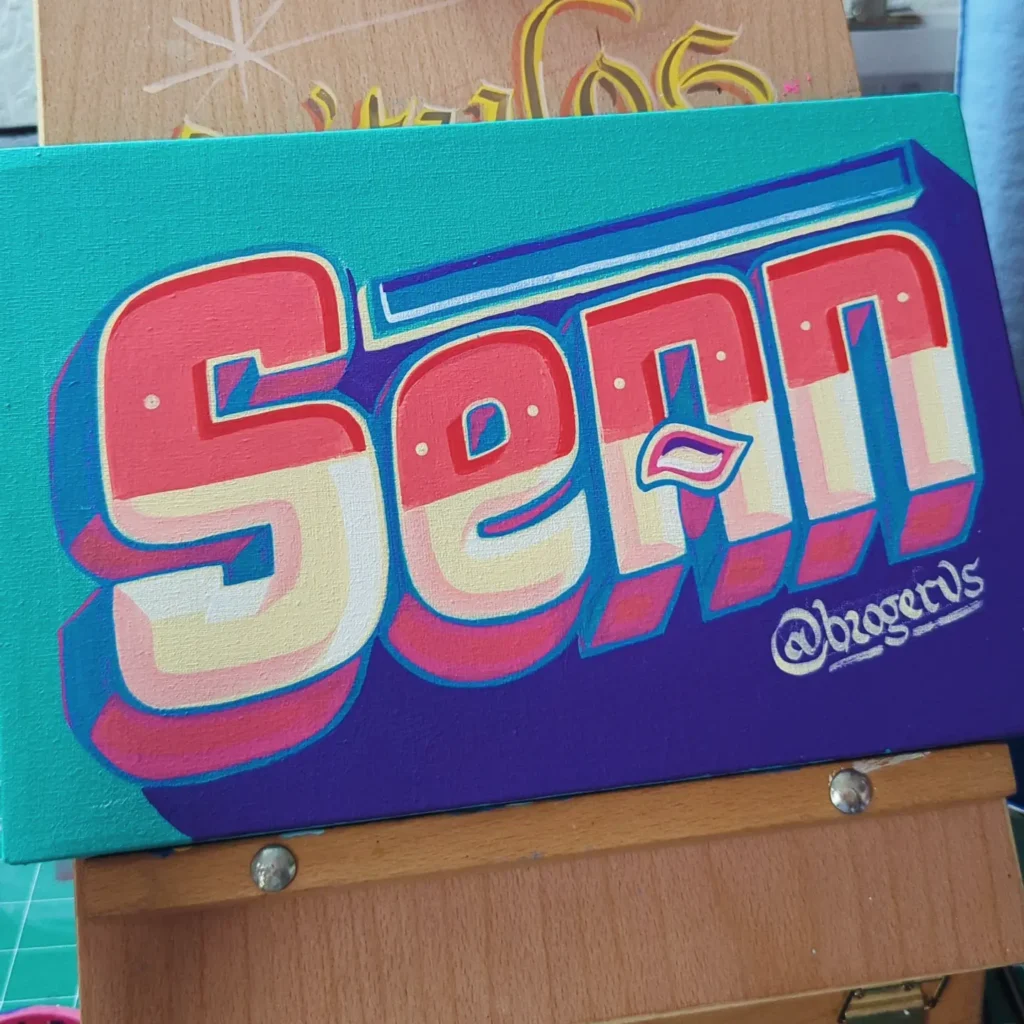 Lienzo con nombre rotulado a mano: Sean