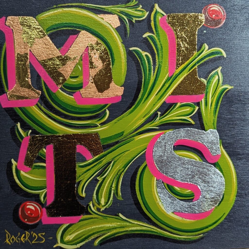 Monograma pintado a mano con hoja de oro y plata: MITS